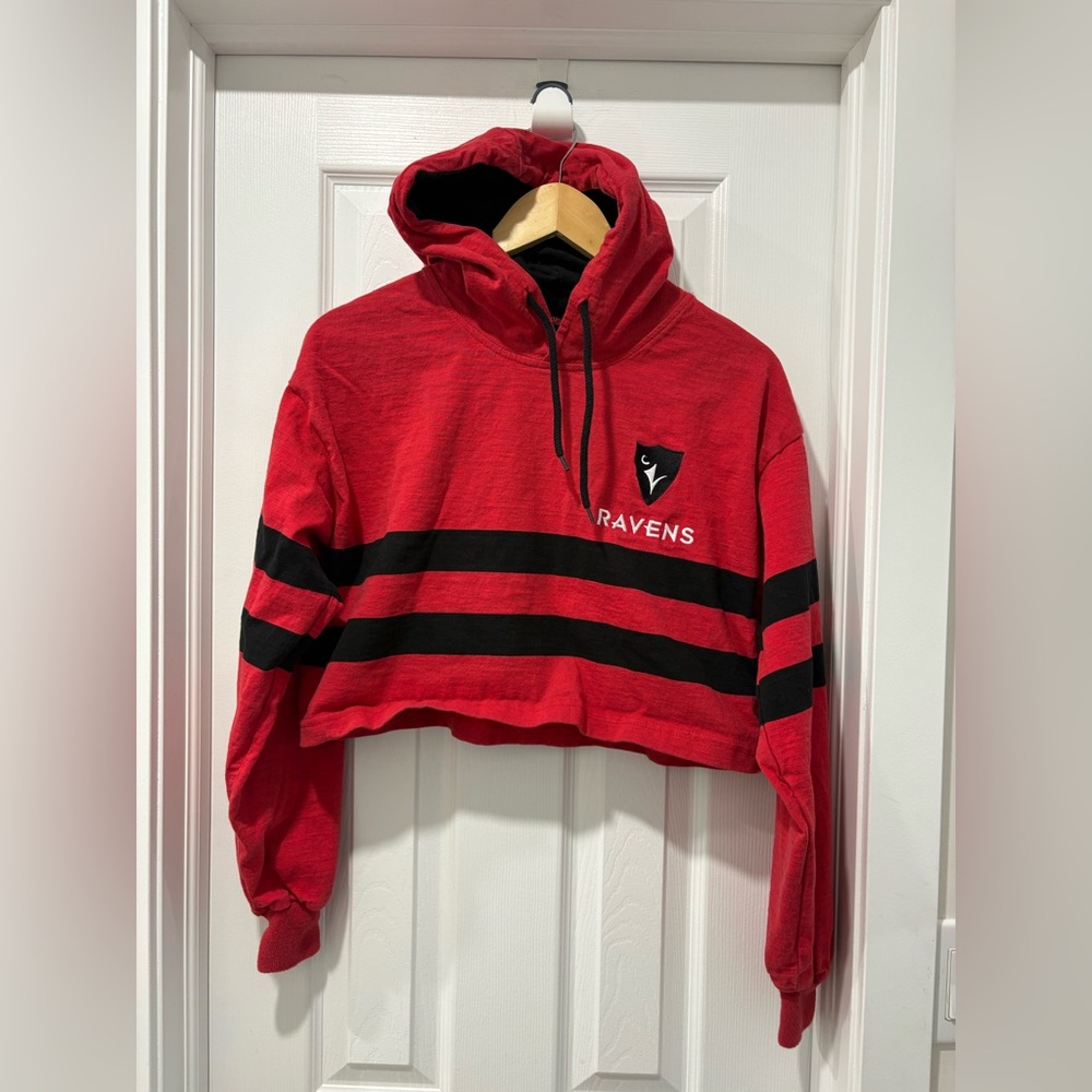 Women’s Carleton Ravens Cropped barbarian Rugby Shirt with Hoodie Small